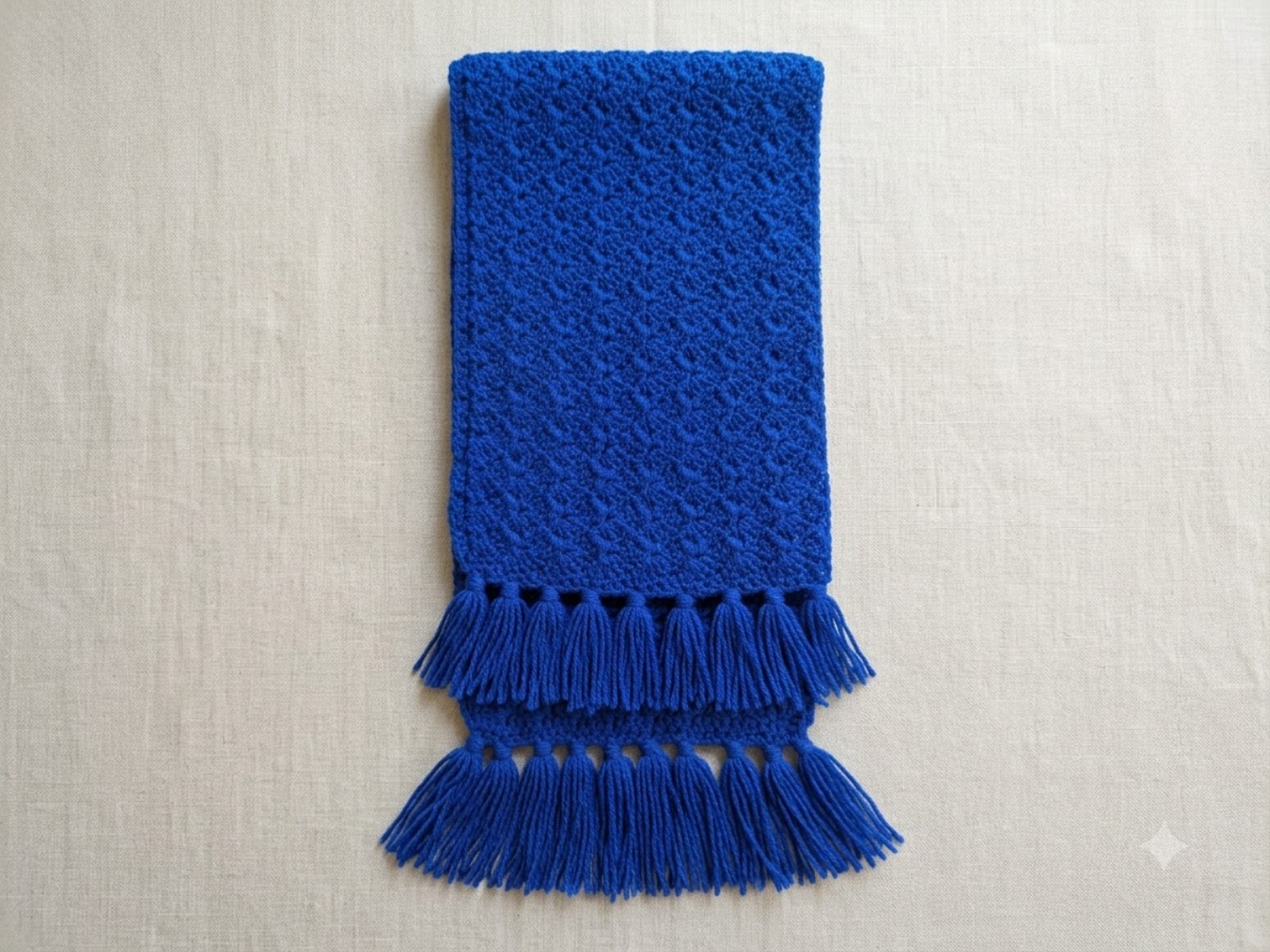 Handmade Royal Blue Crochet Muffler with Tassels | Cozy Winter Scarf