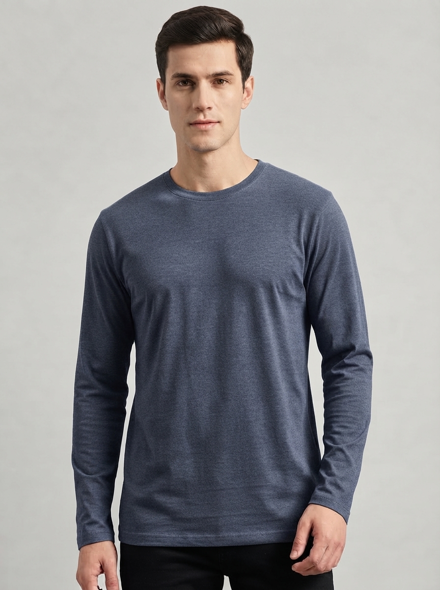 Men’s Charcoal Grey Full Sleeve Round Neck T-Shirt