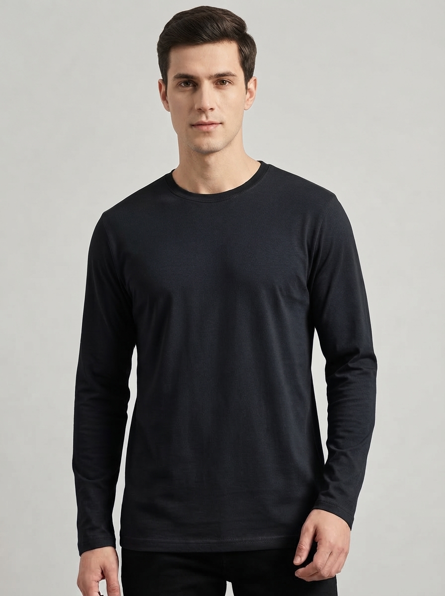 Men’s Classic Full Sleeve Round Neck T-Shirt – Solid Black