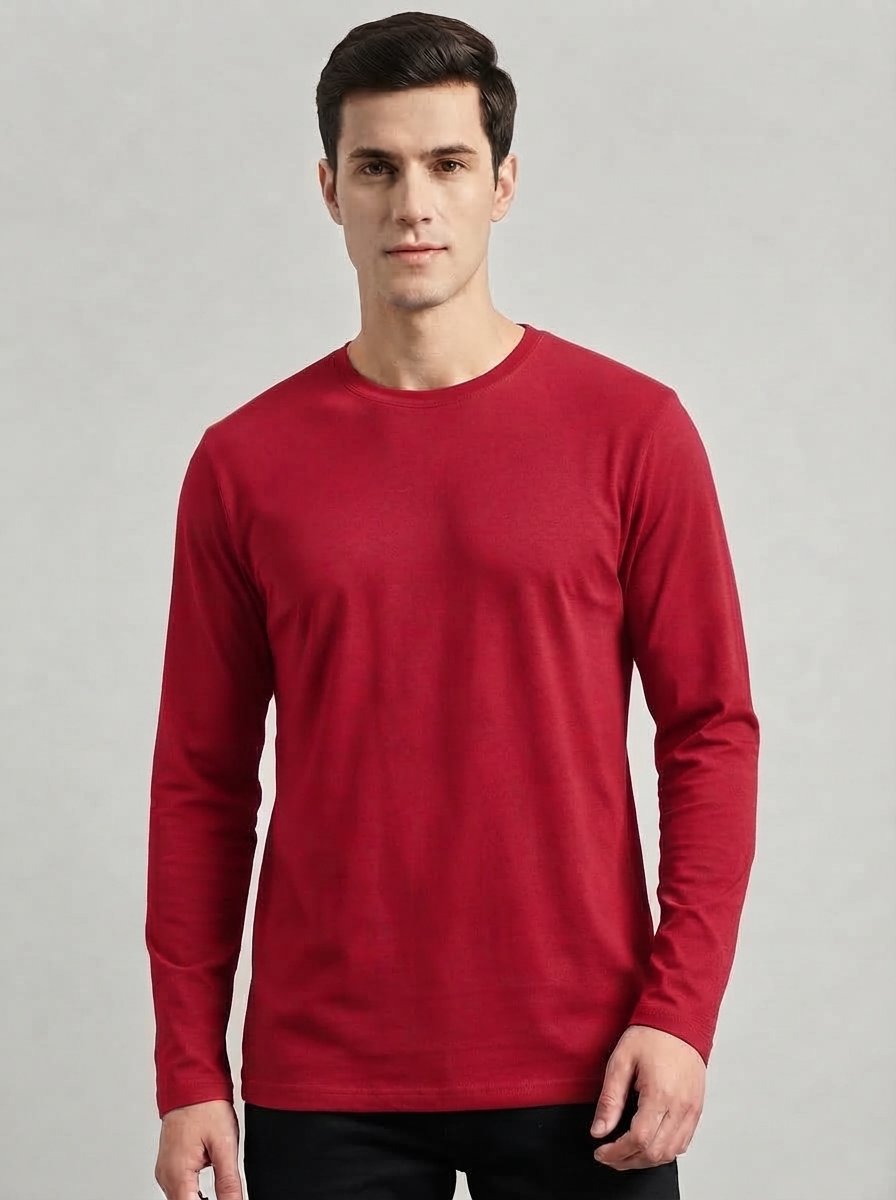 Men’s Classic Full Sleeve Round Neck T-Shirt – Solid Red