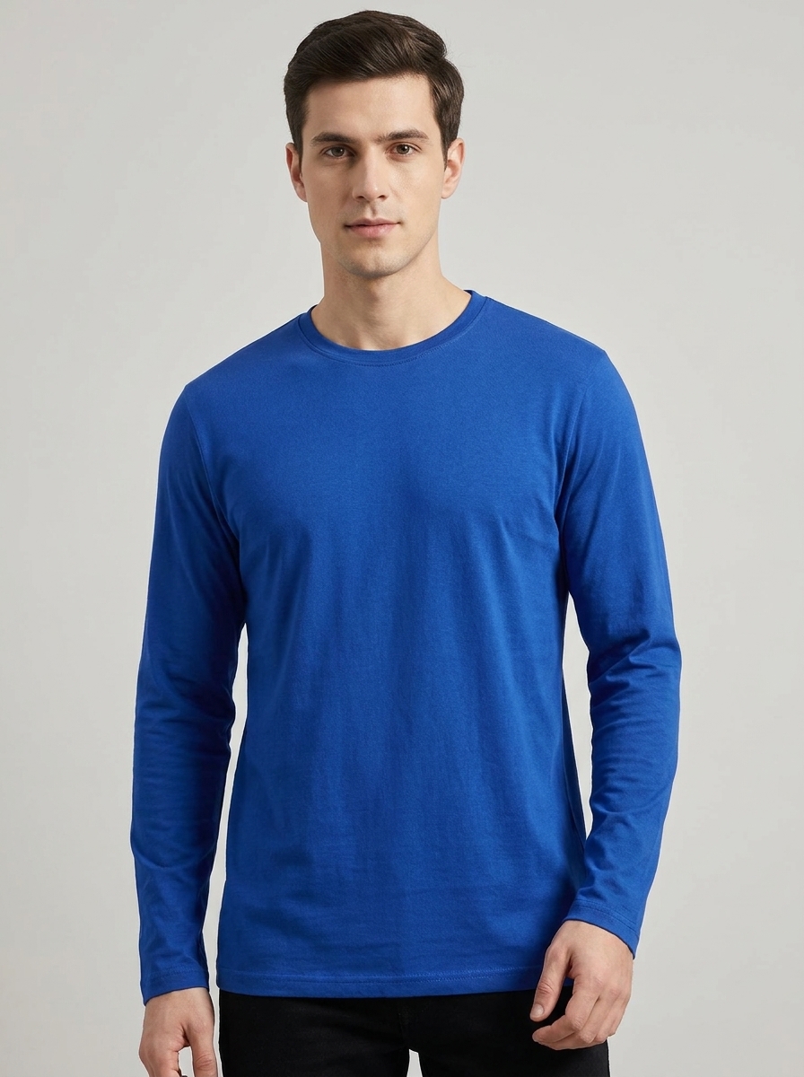 Men’s Classic Full Sleeve Round Neck T-Shirt – Solid Royal Blue