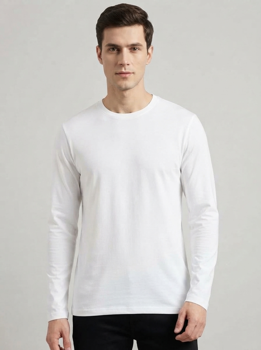 Men’s Classic Full Sleeve Round Neck T-Shirt – Solid White