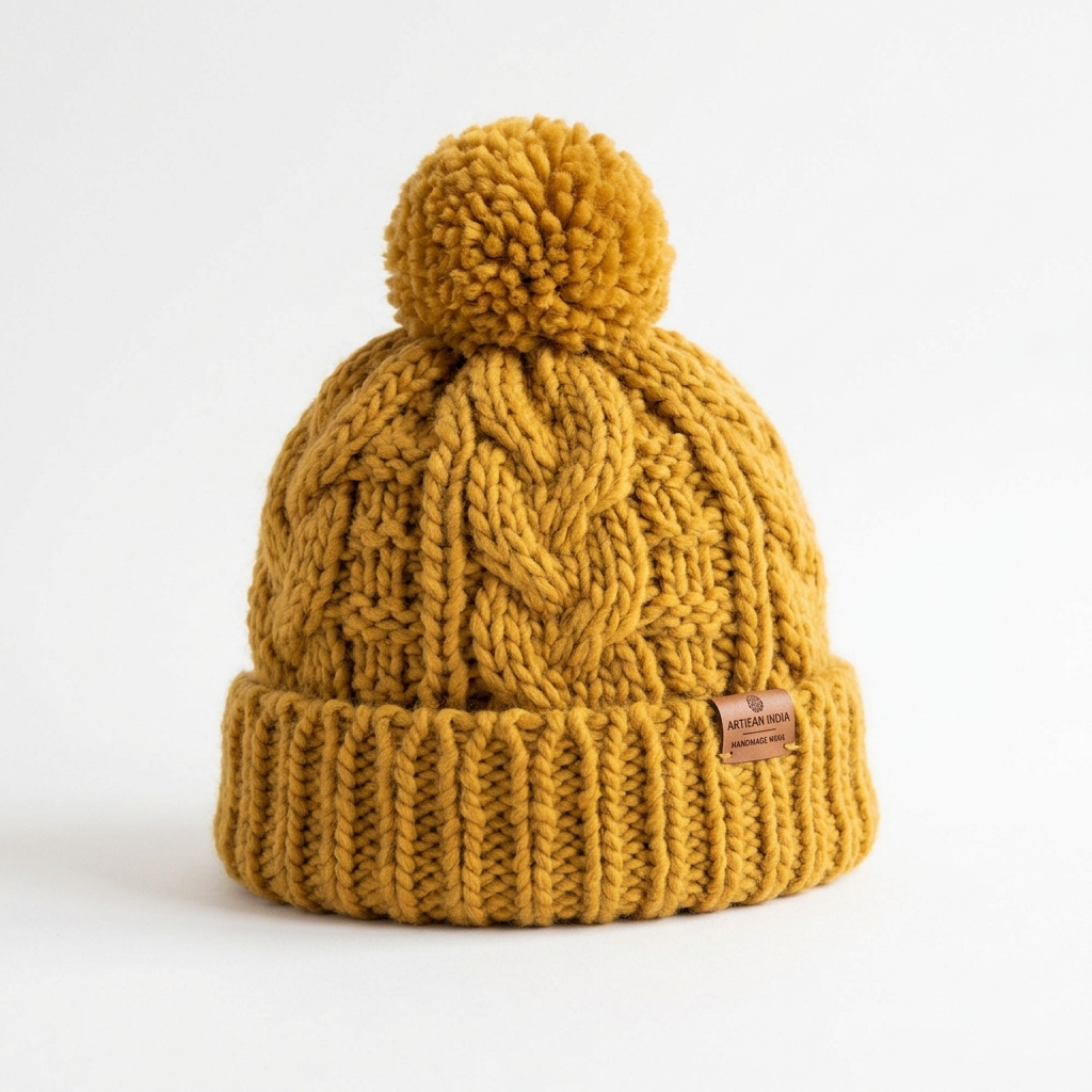 Chunky Woolen Beanie Cap with Pom-Pom