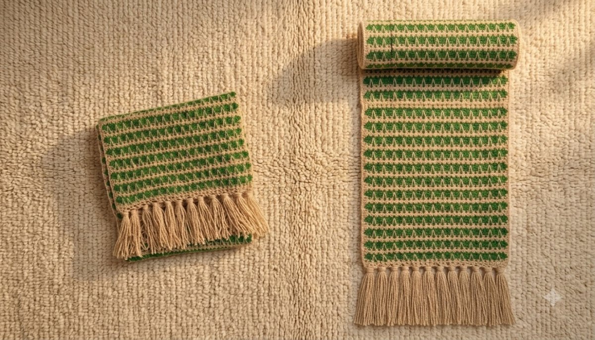Handmade Woolen Crochet Muffler – Green & Beige